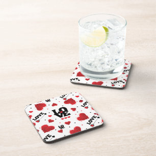 Red Hearts Pattern Valentine's Day Coaster