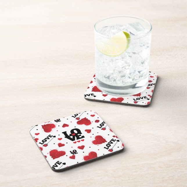 Red Hearts Pattern Valentine's Day Coaster (Right Side)