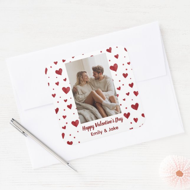 Red Hearts Pattern Valentine's Day Custom Sticker (Envelope)