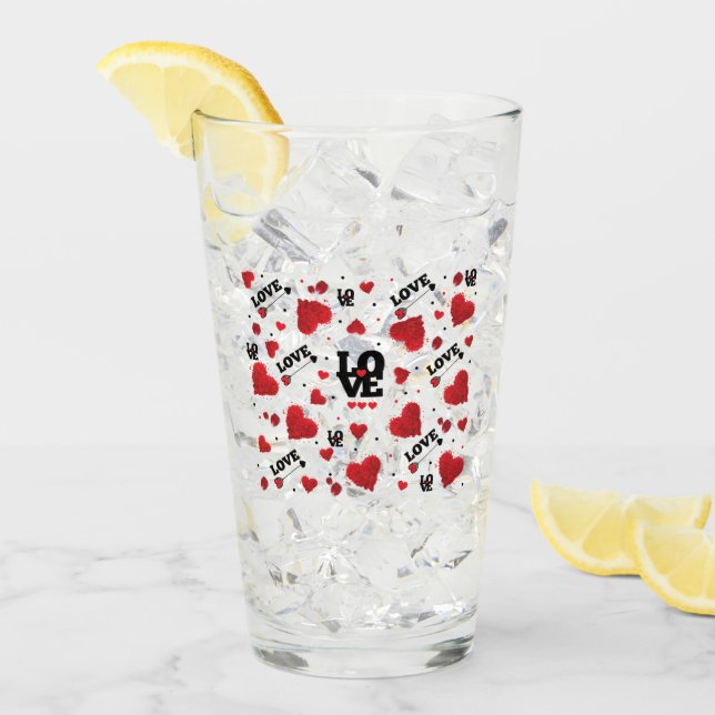 Red Hearts Pattern Valentine's Day Glass (Front Ice)