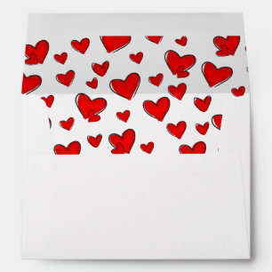 Red Hearts Pattern Valentine's Day Holiday White Envelope