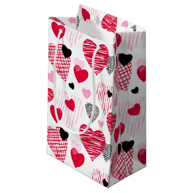 Red Hearts Pattern Valentine's Day Small Gift Bag (Front Angled)