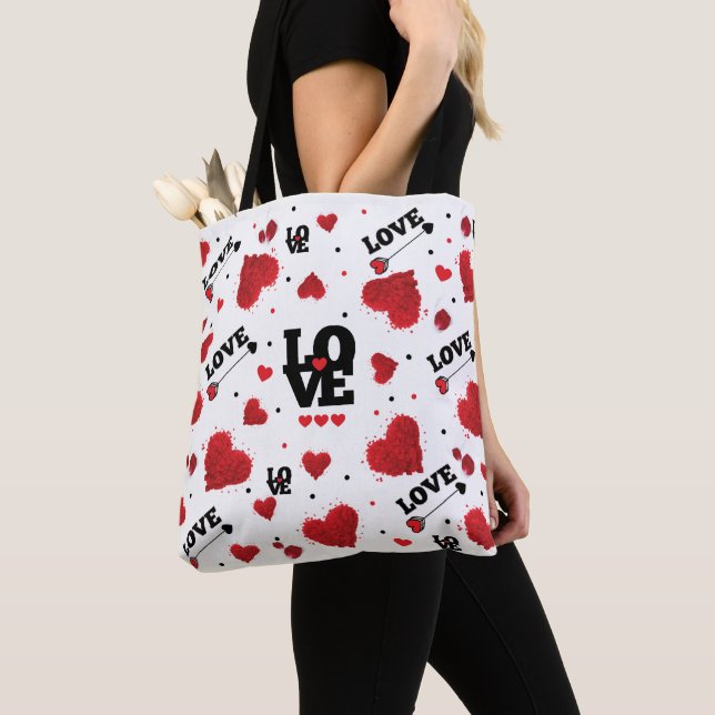 Red Hearts Pattern Valentine's Day Tote Bag (Close Up)