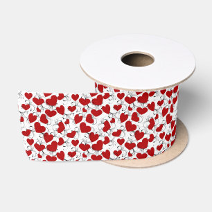 Red Hearts pattern Valentine's Day wrapping paper Satin Ribbon