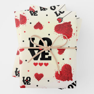Red Hearts Pattern Valentine's Day Wrapping Paper Sheet