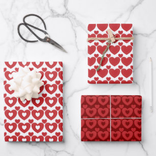 Red Hearts Pattern Wrapping Paper Sheet