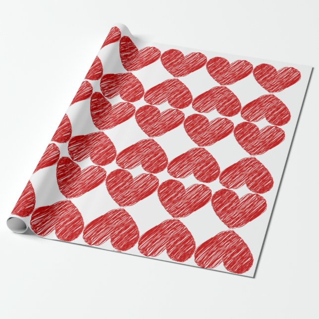 Red Hearts Patterned Wrapping Paper (Unrolled)