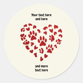 Red Hearts & Paws, Pets, Dogs, Cats, Customizable Classic Round Sticker