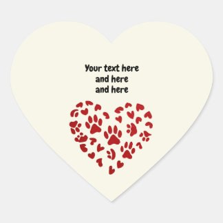 Red Hearts & Paws, Pets, Dogs, Cats, Customizable Heart Sticker