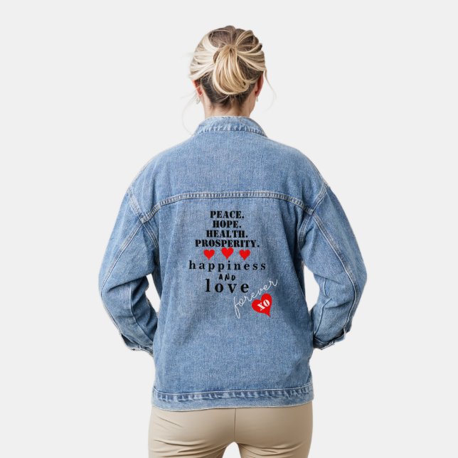 Red Hearts Peace Hope Health Love  Denim Jacket (Model)