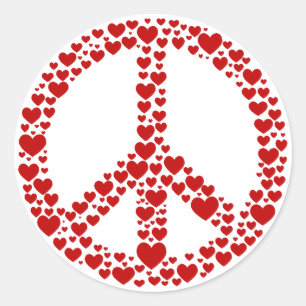 Red Hearts Peace Sign Sticker
