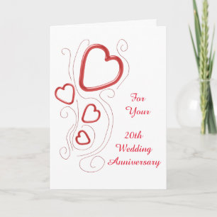 Red Hearts Personalised 20th Wedding Anniversary Card