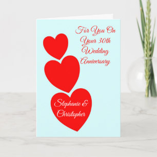 Red Hearts Personalised 30th Wedding Anniversary Card