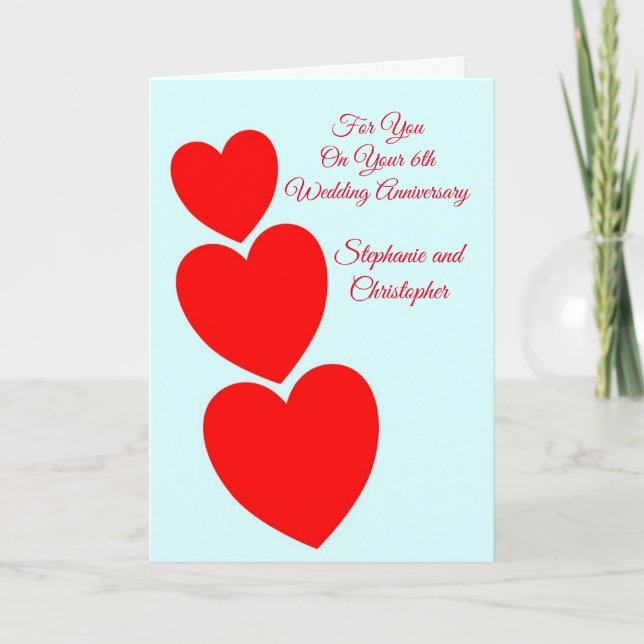 Red Hearts Personalised 6th Wedding Anniversary Card (Front)