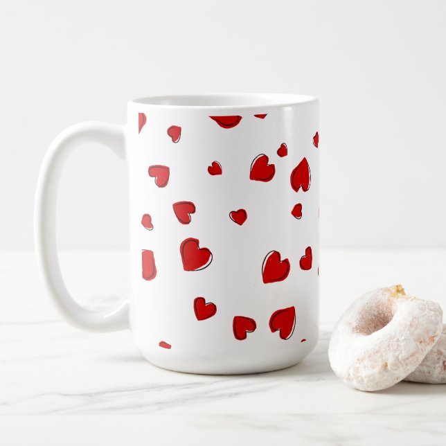 Red Hearts Personalised Coffee Mug (With Donut)