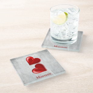 Red Hearts Personalised Glass Coaster