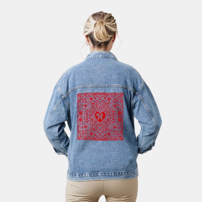 Red Hearts Personalised Initial Design Denim Jacket (Model)