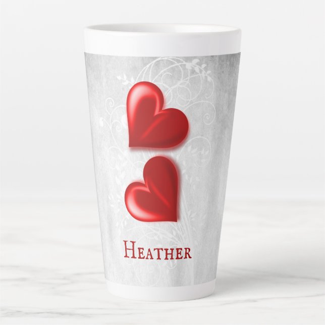 Red Hearts Personalised Latte Mug (Front)
