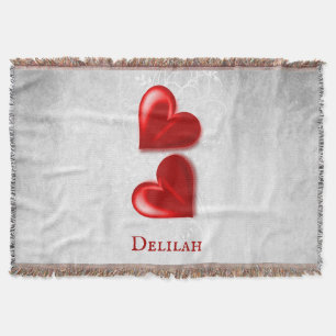 Red Hearts Personalised Throw Blanket