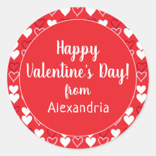 Red Hearts Personalized Happy Valentine's Day Classic Round Sticker