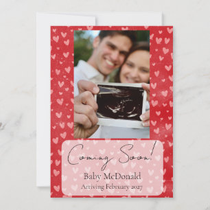 Red hearts photo script pregnancy announcement