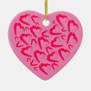 Red Hearts Pink Ceramic Christmas Ornament