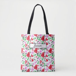Red Hearts Pink Flowers Tote