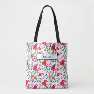 Red Hearts Pink Flowers Tote Bag
