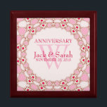 Red Hearts Pink Lace Wedding Anniversary Gift Box<br><div class="desc">Unique and Stylish fractal lace borders gorgeous pink & red hearts - Exquisite and elegant custom Wedding, Anniversary or engagement present. Personalise with names, anniversary date and monogram or numbers - made into a wonderful wooden gift box to keep trinkets, jewellery box for your special keepsakes. Makes a wonderful gift...</div>