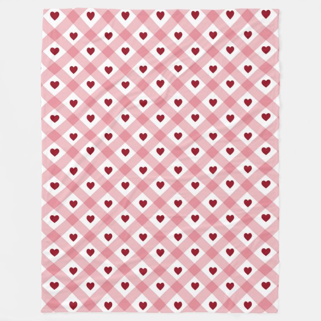 Red Hearts Pink Plaid  Fleece Blanket (Front)