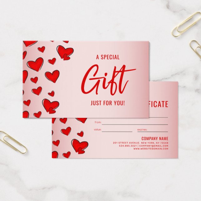 Red Hearts Pink Valentine's Day Gift Certificate (Office)