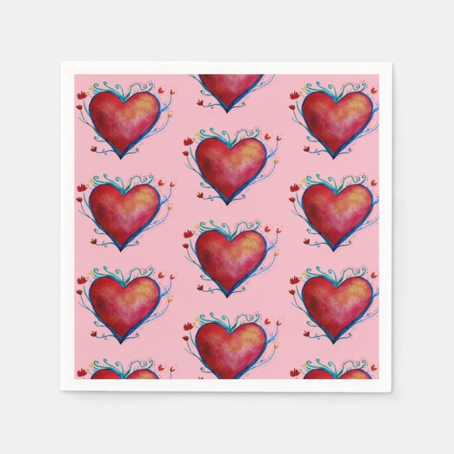 Red Hearts Pink Wedding  Napkins (Front)