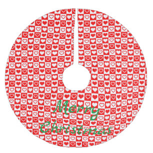 Red Hearts Plaid Pattern Thunder_Cove Brushed Polyester Tree Skirt