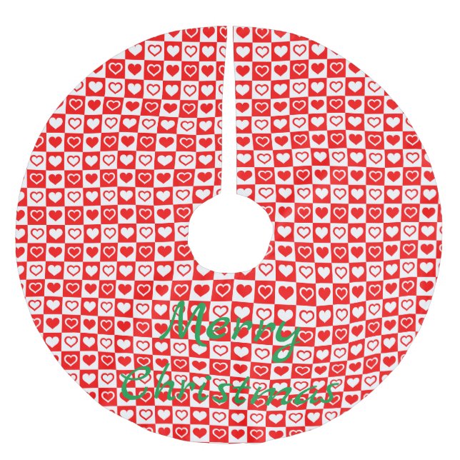 Red Hearts Plaid Pattern Thunder_Cove Brushed Polyester Tree Skirt (Front)