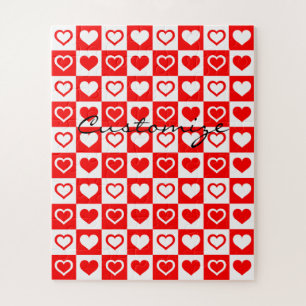 Red Hearts Plaid Pattern Thunder_Cove Jigsaw Puzzle