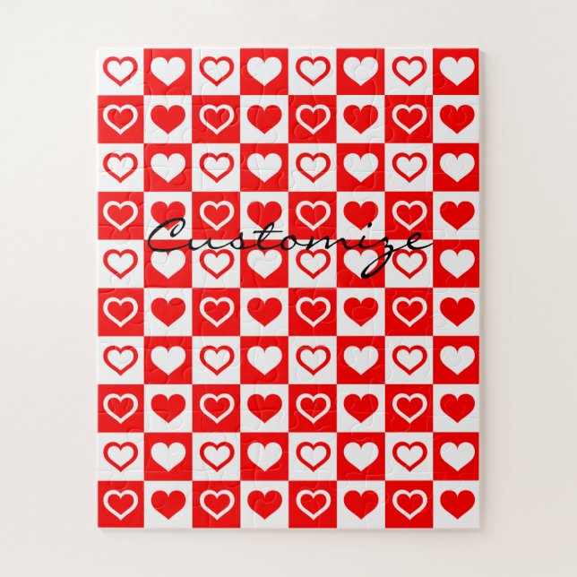 Red Hearts Plaid Pattern Thunder_Cove Jigsaw Puzzle (Vertical)