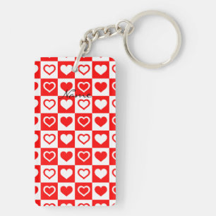 Red Hearts Plaid Pattern Thunder_Cove Key Ring