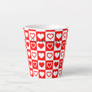 Red Hearts Plaid Pattern Thunder_Cove Latte Mug