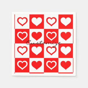 Red Hearts Plaid Pattern Thunder_Cove Napkin