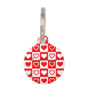Red Hearts Plaid Pattern Thunder_Cove Pet Tag