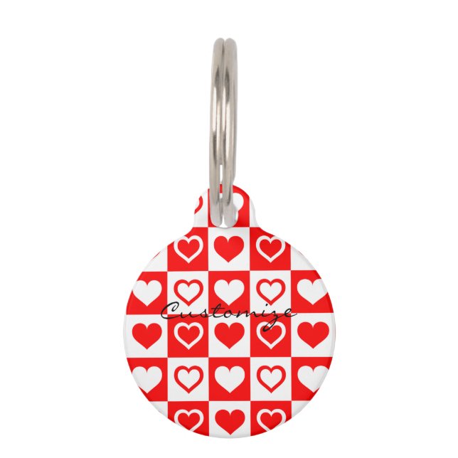 Red Hearts Plaid Pattern Thunder_Cove Pet Tag (Back)