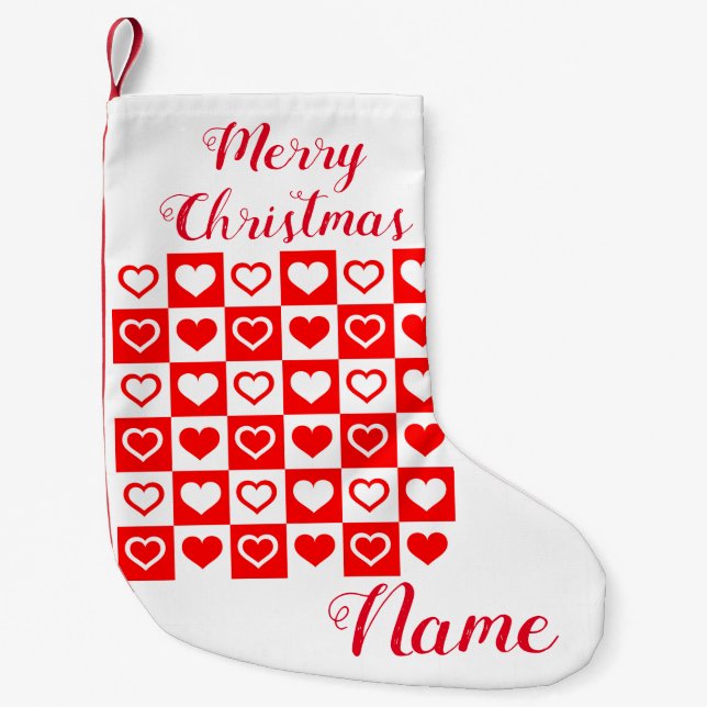 Red Hearts Plaid Pattern Thunder_Cove Small Christmas Stocking (Front)