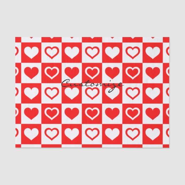 Red Hearts Plaid Pattern Thunder_Cove Tissue Paper (Front)