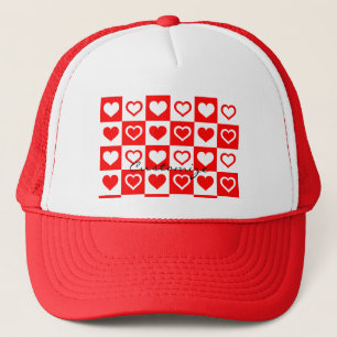 Red Hearts Plaid Pattern Thunder_Cove Trucker Hat