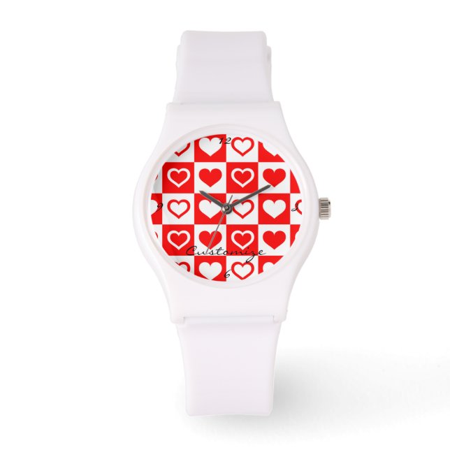 Red Hearts Plaid Pattern Thunder_Cove Watch (Front)