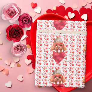 Red Hearts Poodle Dog Lover Valentine Wrapping Paper