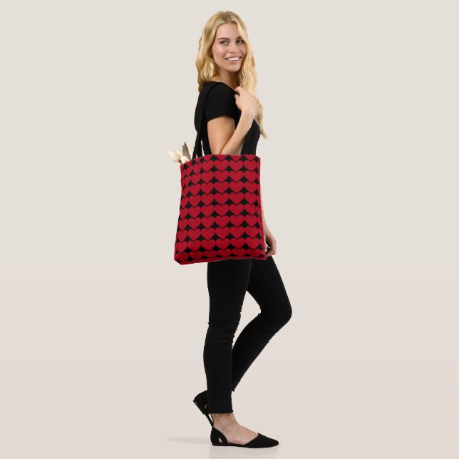 Red Hearts Print Love XOXO Heart Pattern Tote Bag (On Model)