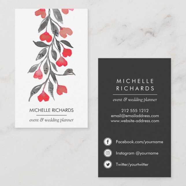Red Hearts | professional  Social Media Icons Business Card (Front/Back)