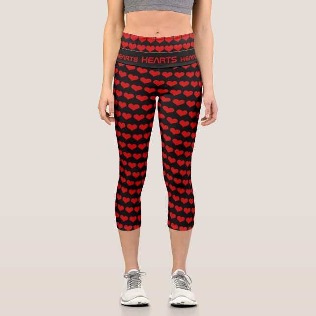 Red Hearts & Queen of Hearts  /trendy Love fashion Capri Leggings (Front)
