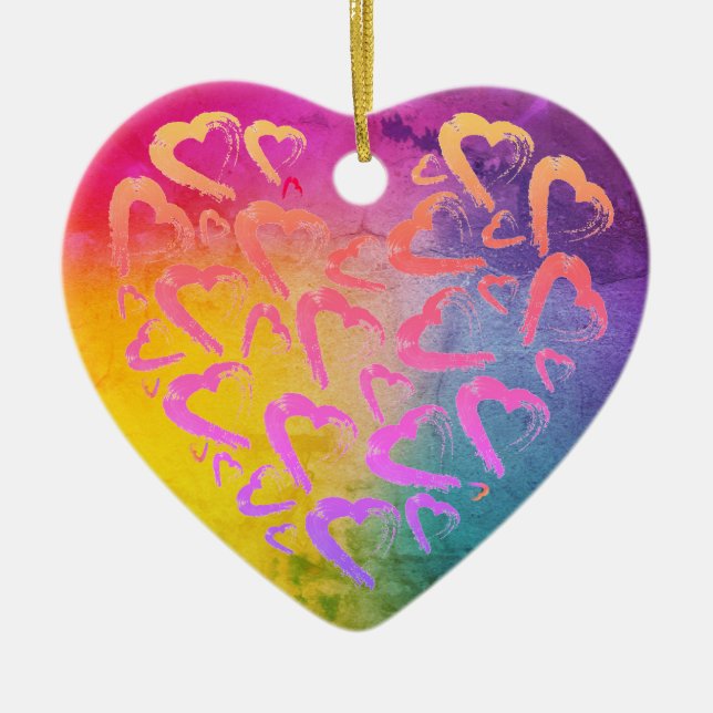 Red Hearts Rainbow Ceramic Ornament (Front)